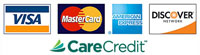 We accept Visa, Mastercard, American Express, Discover, and CareCredit.